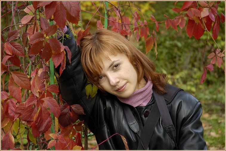 портрет, осень, листва, красный, Капустин Николай
