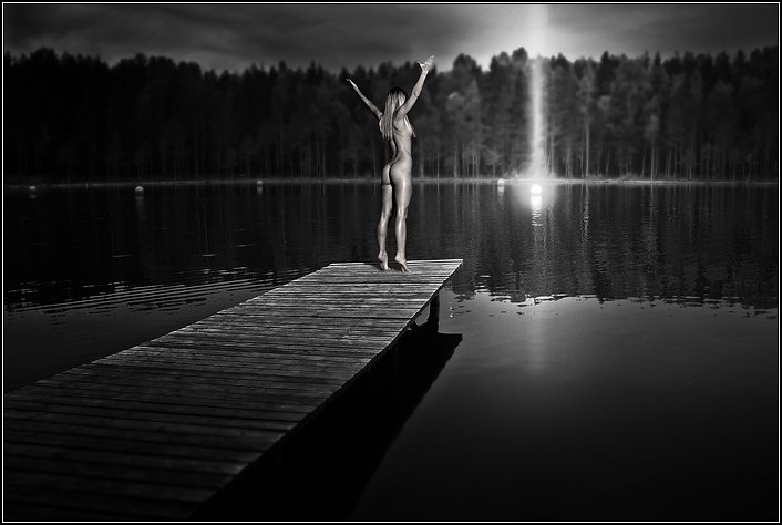 девушка, озеро, вода, черная, лес, свет, ню, dyadyavasya, Дмитрий Шамин