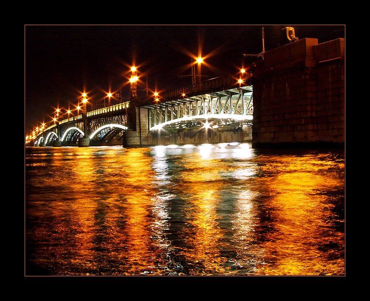 петербург, мост, нева, река, фонари, ночь, троицкий мост, dyadyavasya, Дмитрий Шамин