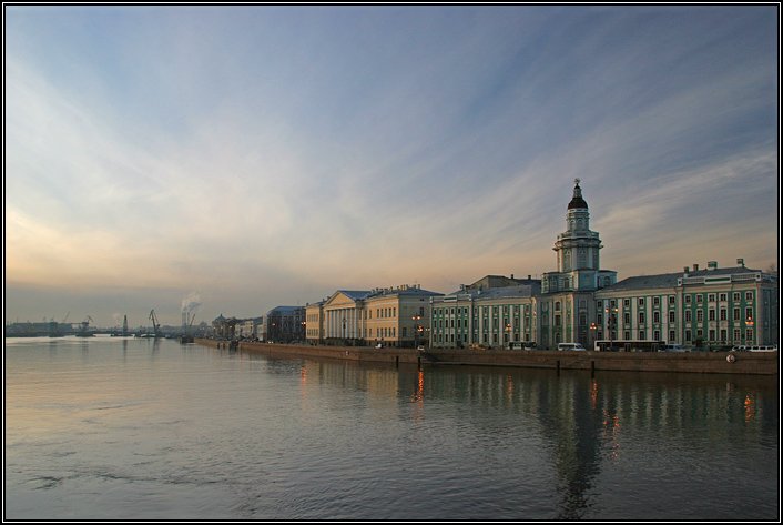 питер, петербург, город, набережная, дома, гранит, вода, река, нева, закат, вечер, огни, кунсткамера, dyadyavasya, Дмитрий Шамин