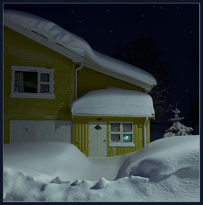 Ночь,дом,снег,сугроб,зима, jenta