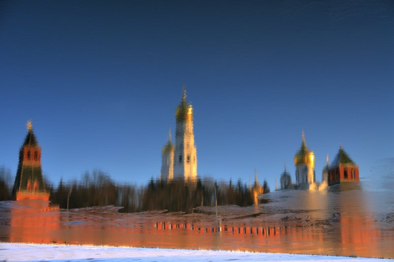 Зима, кремль, отражение, Москва-река, лёд, senjor