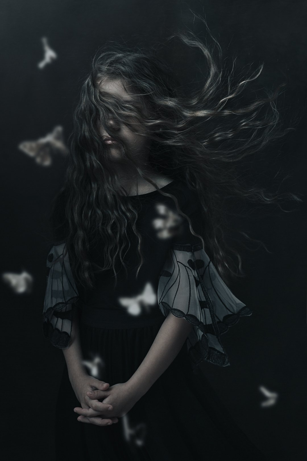девочка портрет кудри волосы girl portrait hair moths moth butterfly бабочки мотылёк, Вероника Баласюк