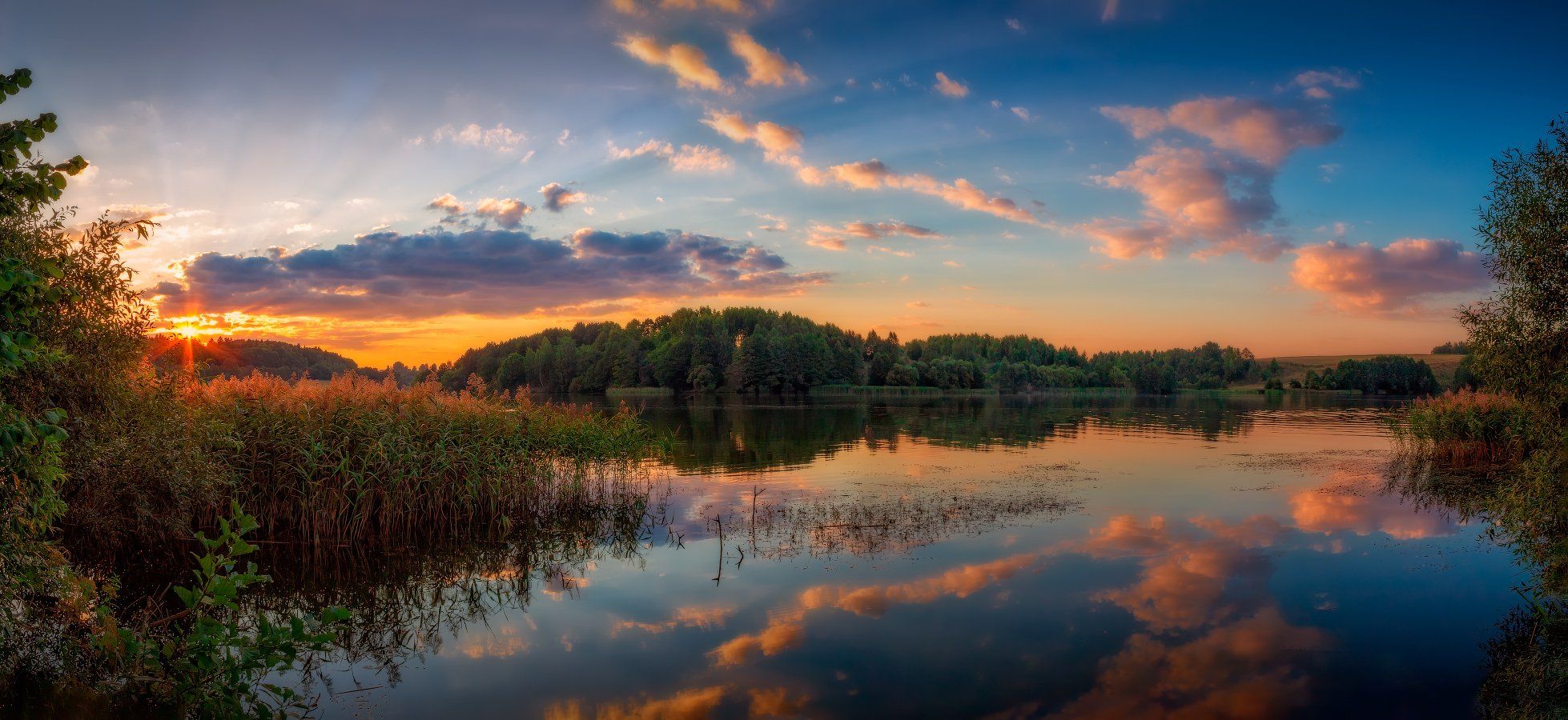 панорама, вечер, лето, закат, река,, Сергей Шабуневич