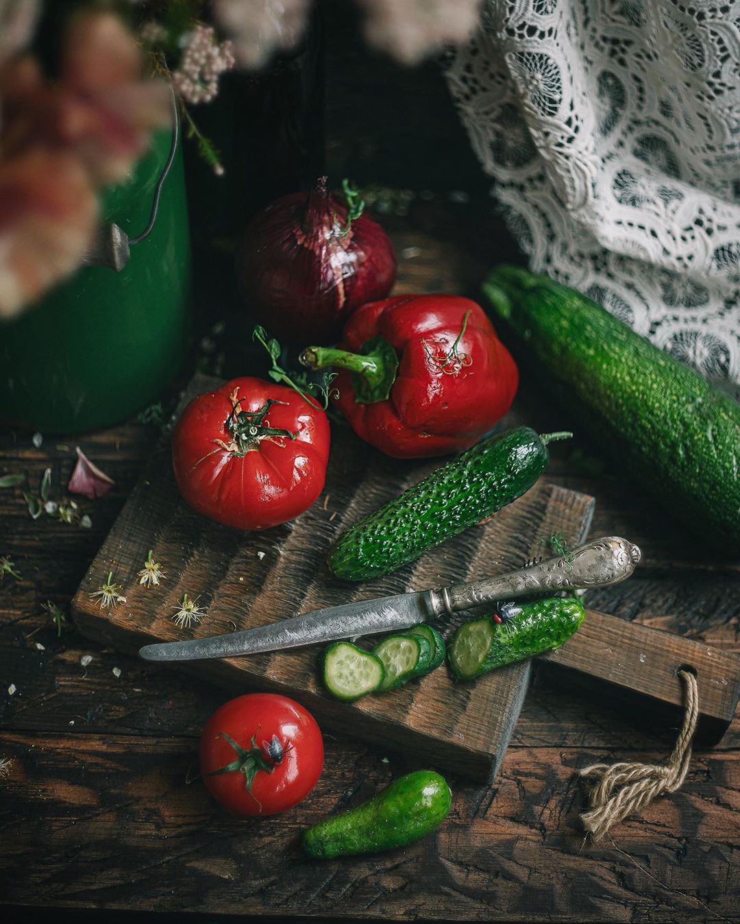 натюрморт, овощи, огурцы, помидоры, винтаж, Анастасия Зубкова