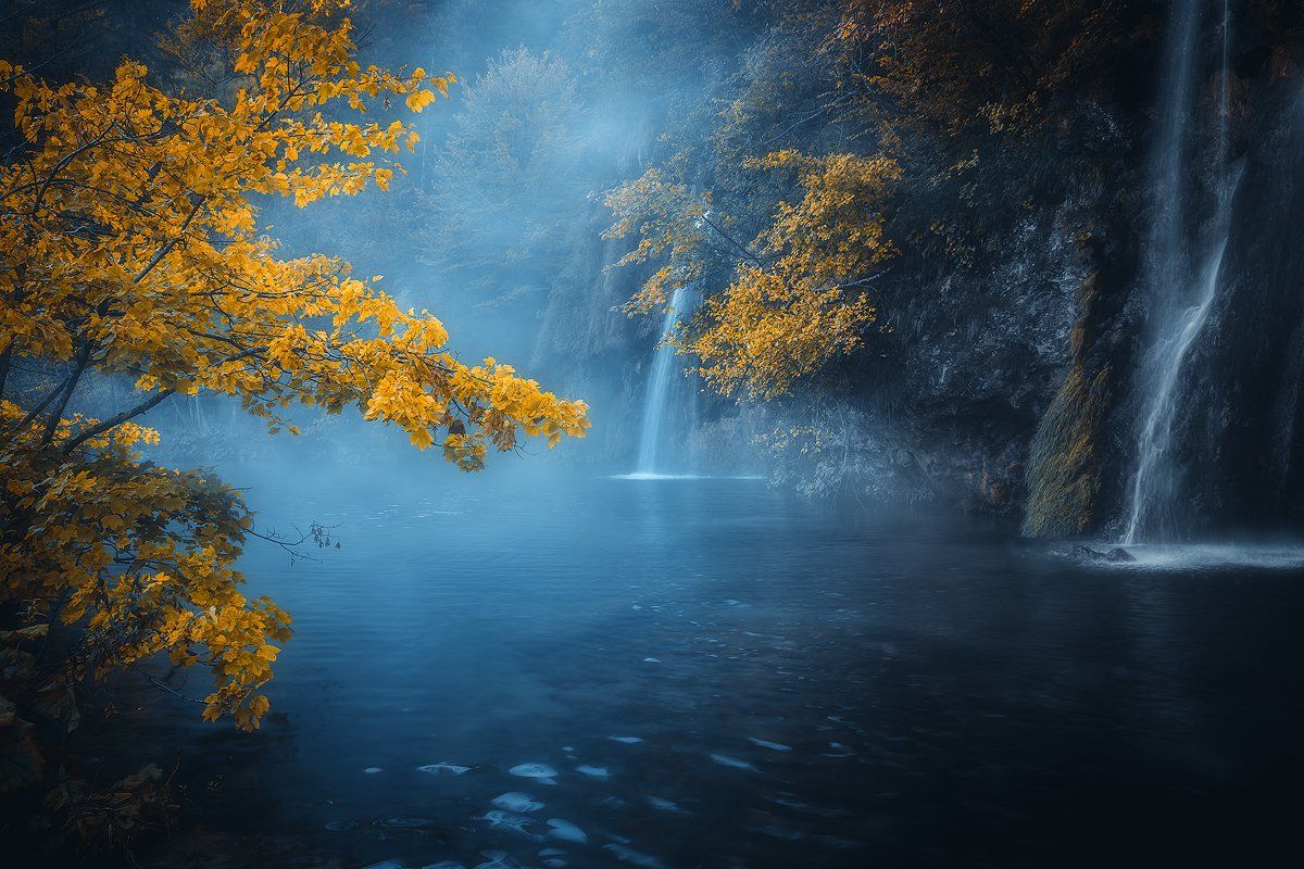 plitvice, lakes, coratia, landscape, autumn, tree, forest, mist, fog, waterfall, , Roberto Pavic
