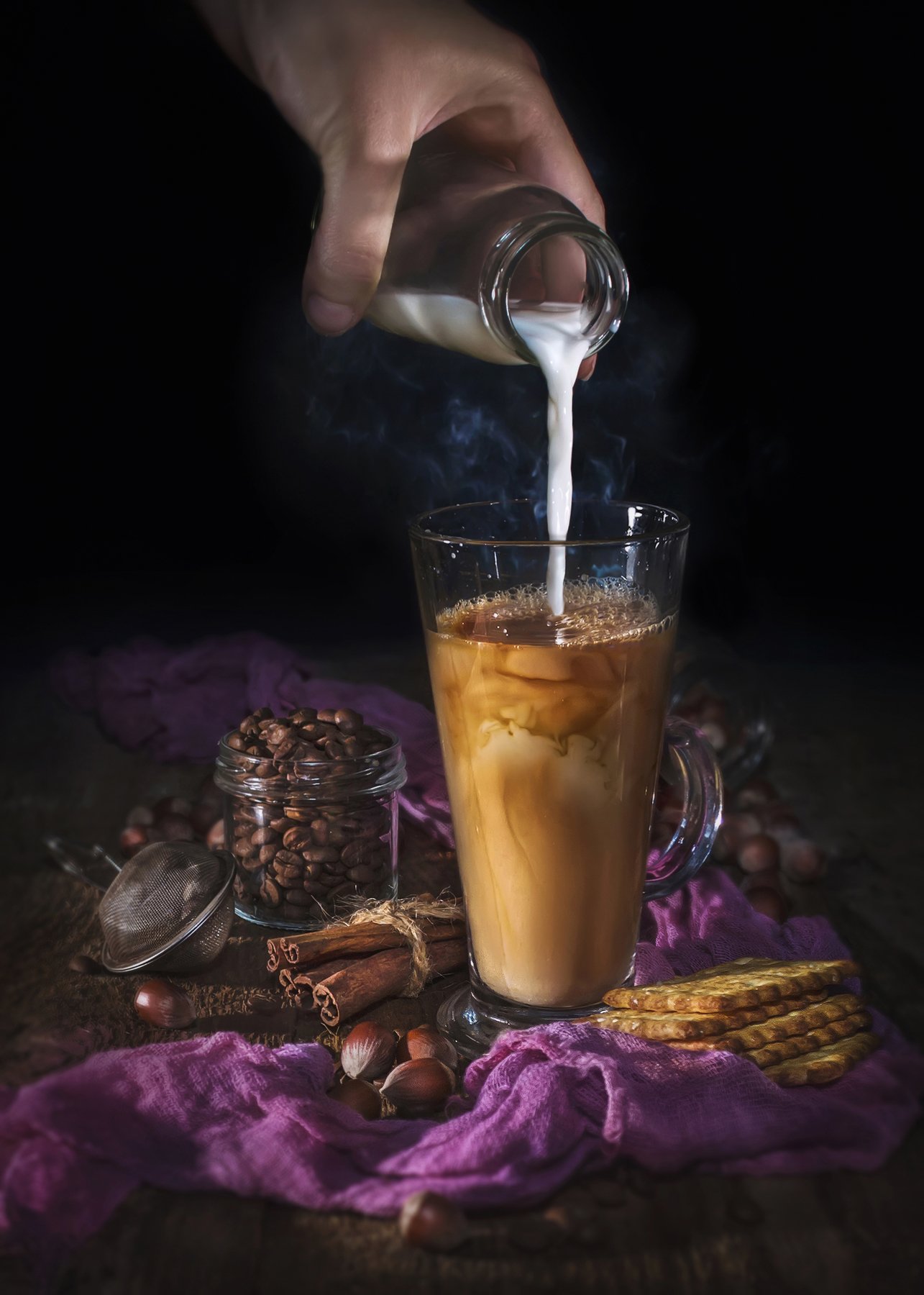 напиток,кофе,молоко,корица,тёмный,орехи, Владимир Володин