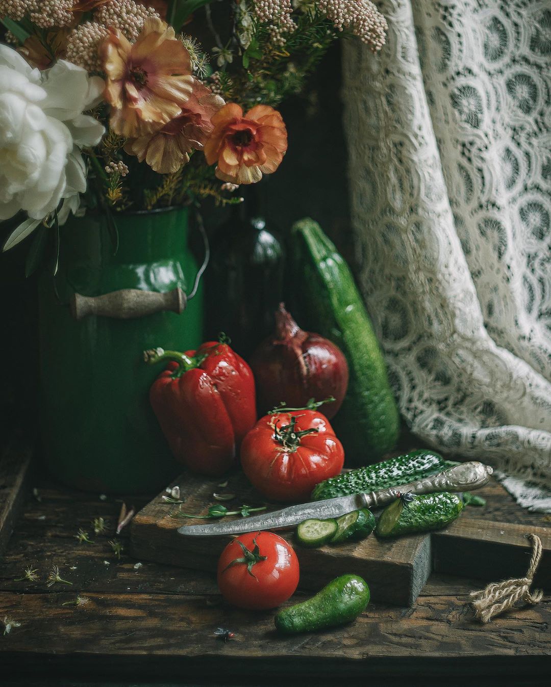 натюрморт, овощи, огурцы, помидоры, винтаж, Анастасия Зубкова