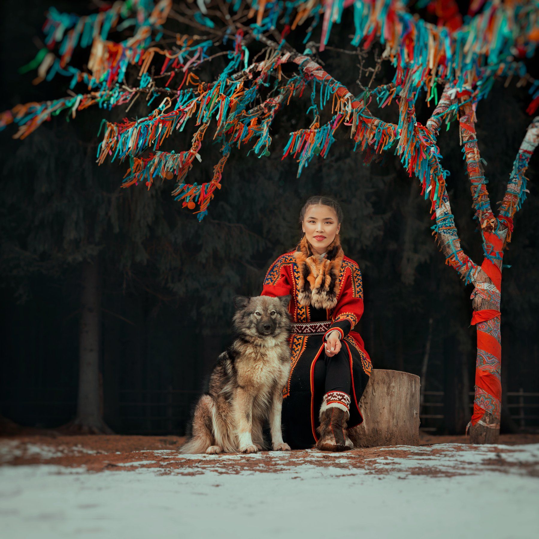 national, winter, dog, forest, animal, girl, traditional , Екатерина Кулакова
