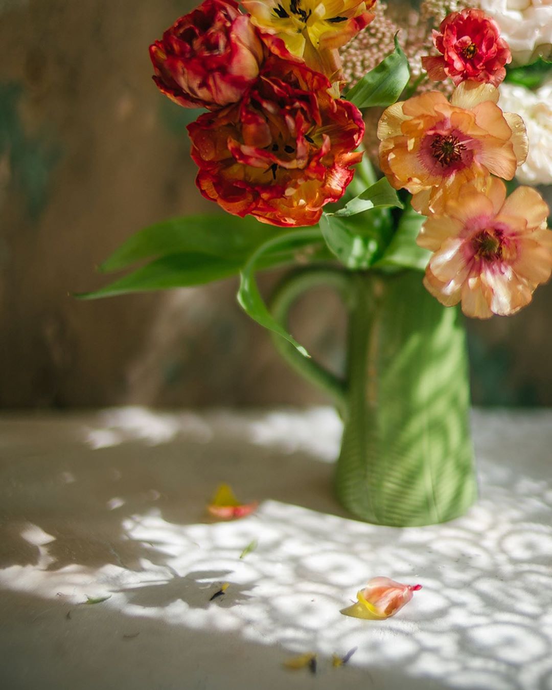 букет, цветы, оранжевый, зеленый, свет, Анастасия Зубкова