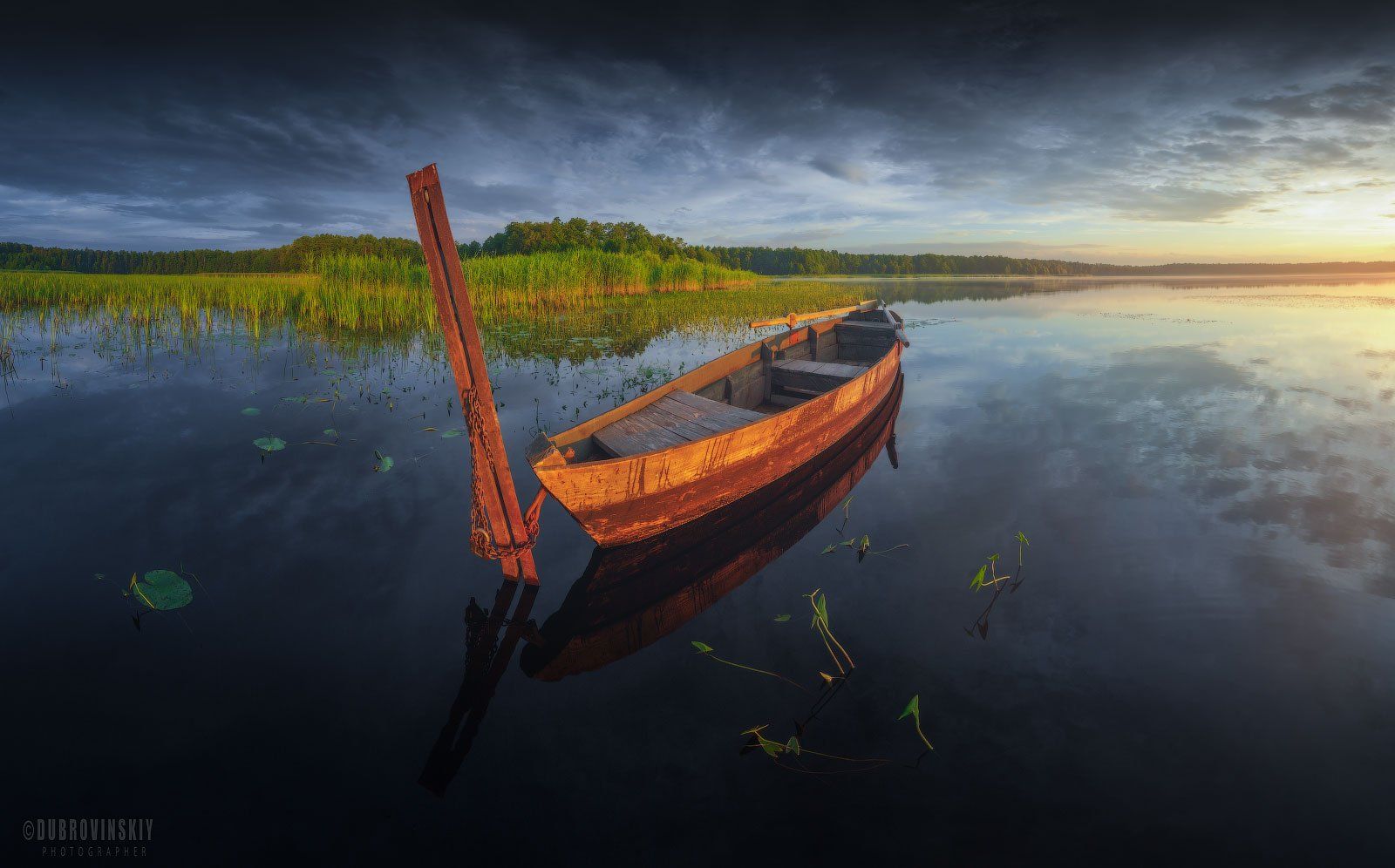 озеро, воймежное, лодка, закат, Михаил Дубровинский