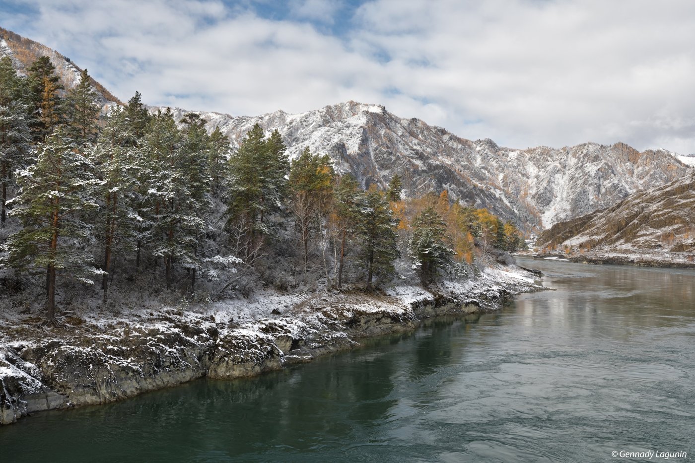 алтай, altai, осень, autumn, горы, mountains, снег, snow, река, river, Геннадий Лагунин