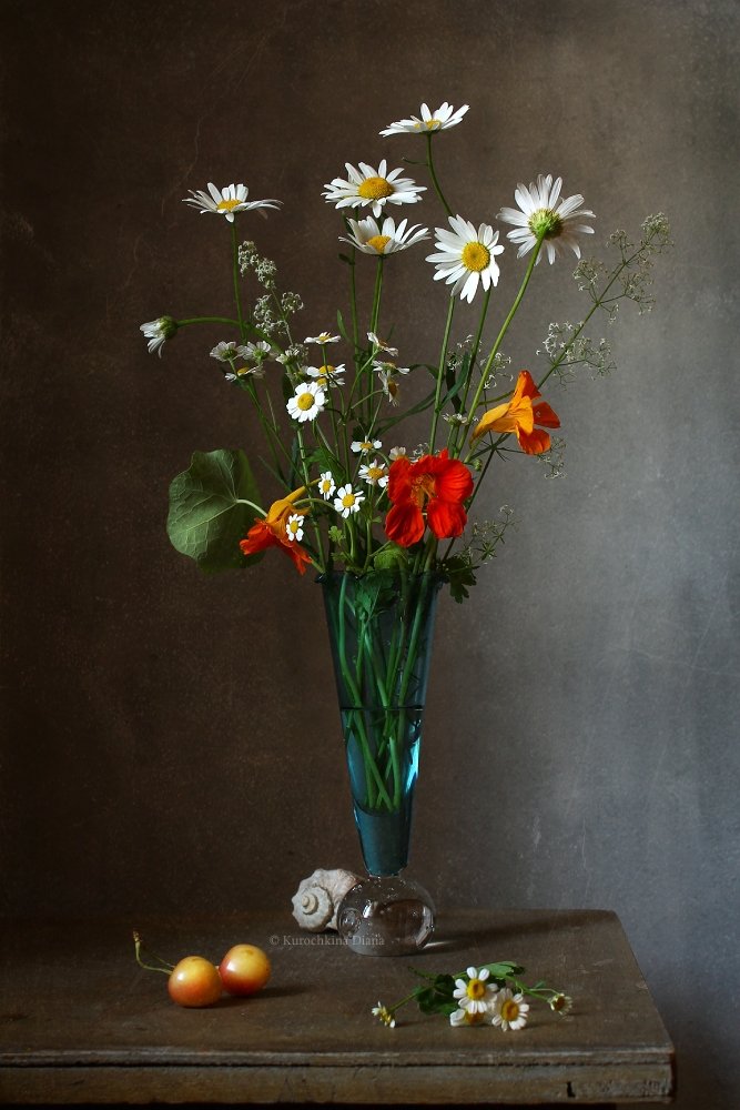 натюрморт, цветы, букет, ракушка, Курочкина Диана