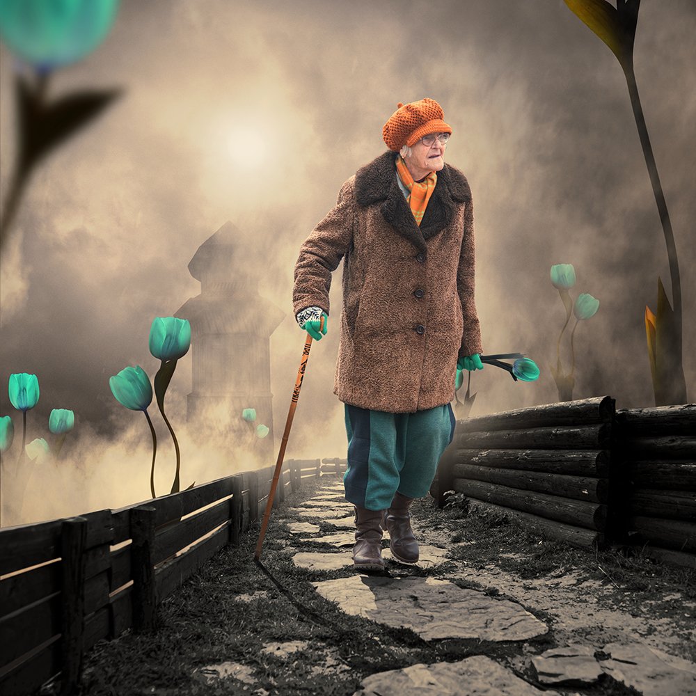 avatar, cold, crow, dark, fog, manipulation, mist, night, old, photoshop, psd, tutorials, woman, tulip, garden, old, house, backyard, Caras Ionut