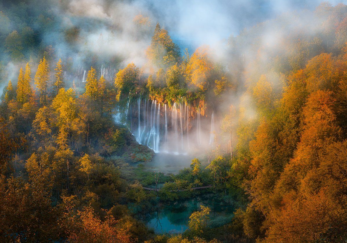 plitvice, lakes, vroatia, mist, fog, waterfall, forest, autumn, tree , Roberto Pavic