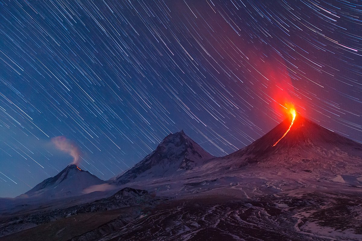 Камчатка, вулкан, извержение, пейзаж, фототур, путешествие, лава, ночь, звезды, природа, Денис Будьков