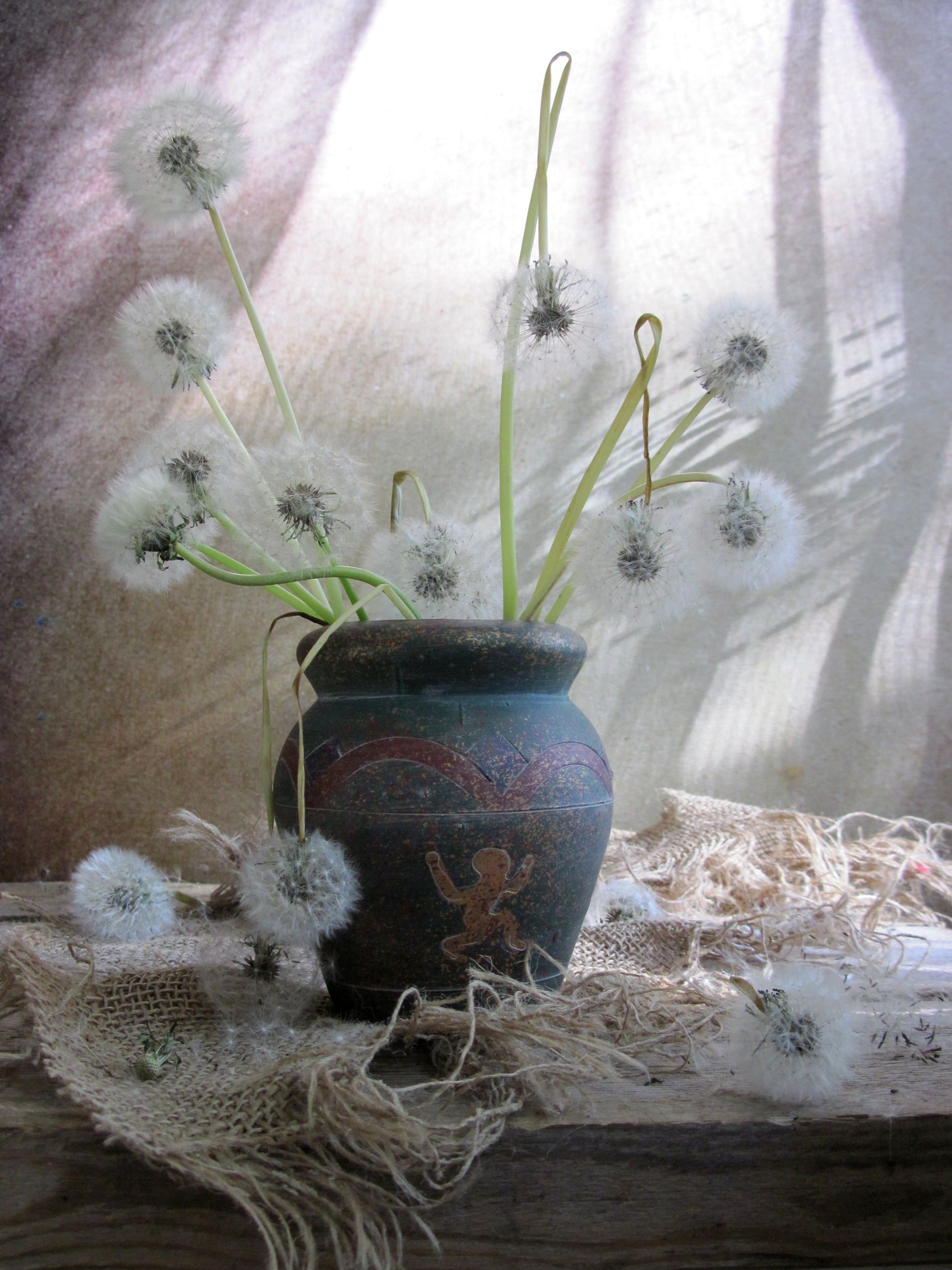 цветы, букет, одуванчики, рогожка, керамика, Наталия Тихомирова