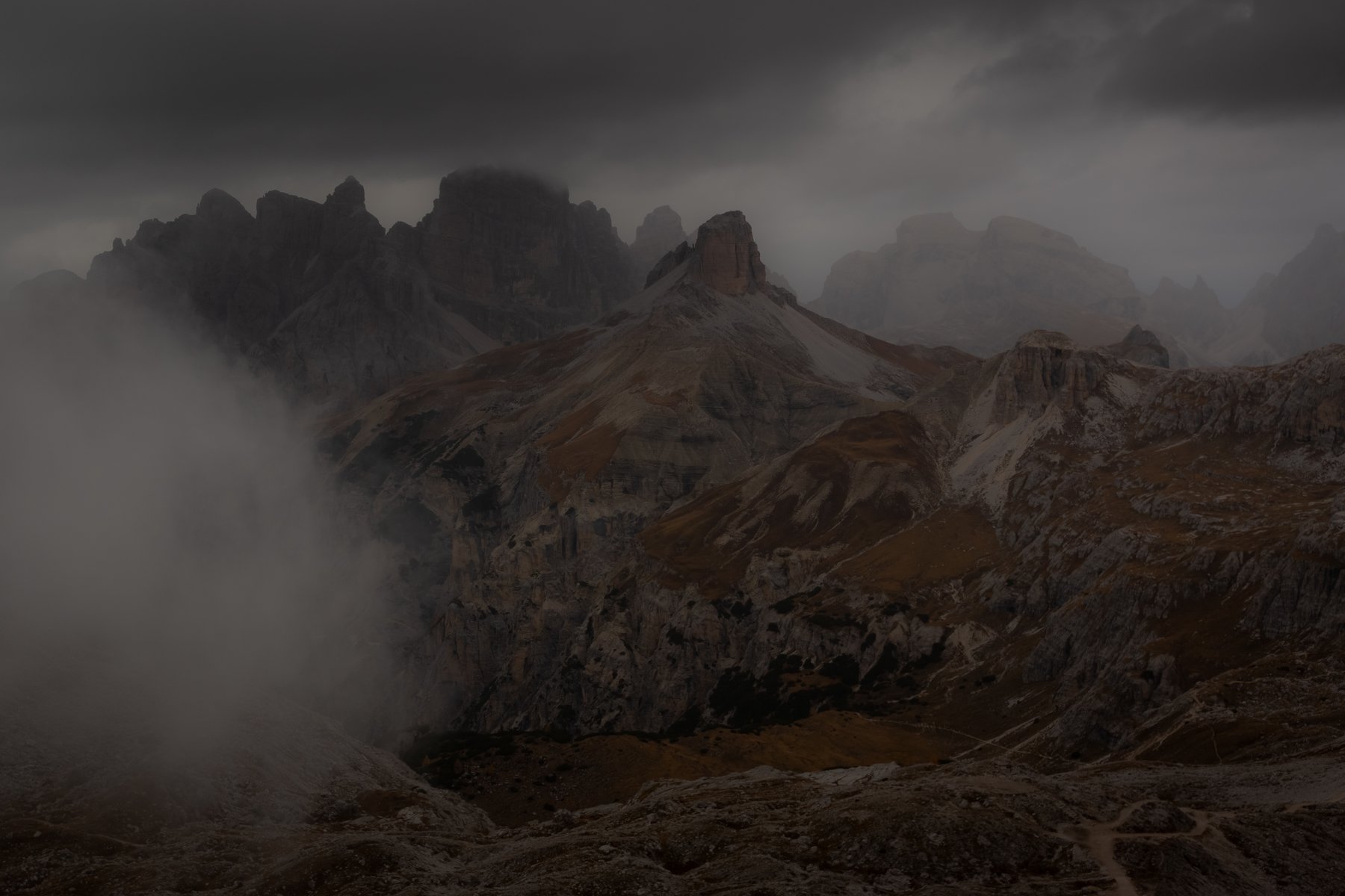tre cime di lavaredo, италия, доломиты, горы, облака, Геннадий Финенко