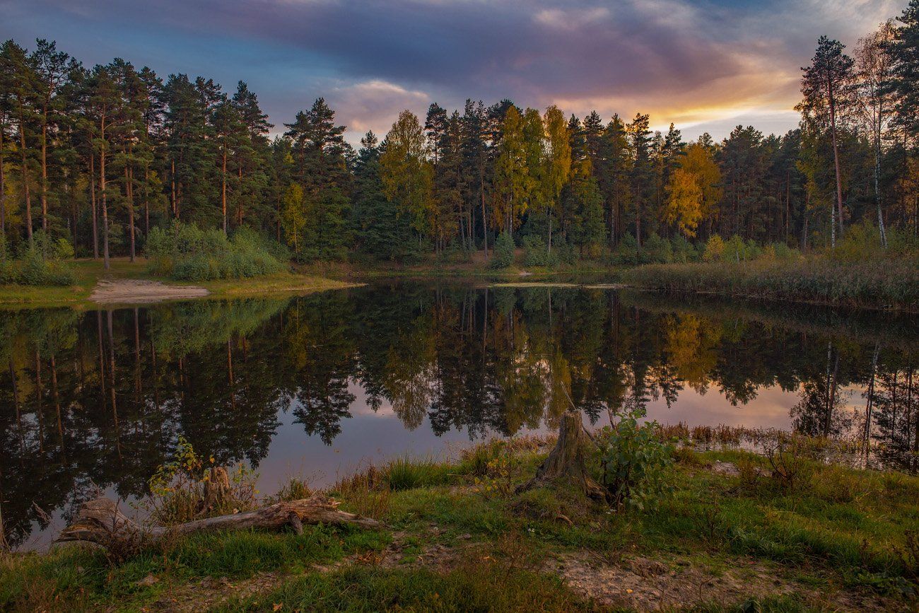 октябрь саврасово осень вечер вода отражение, Дмитрий Алексеев