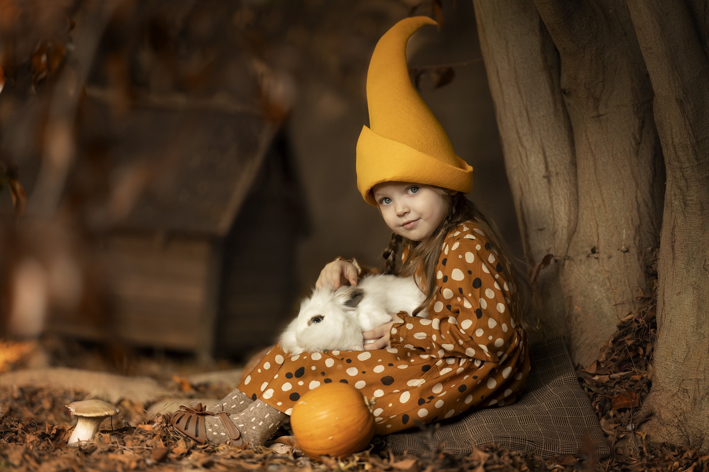 дети заяц гномик девочка осень тыква, Виктория Кузнецова