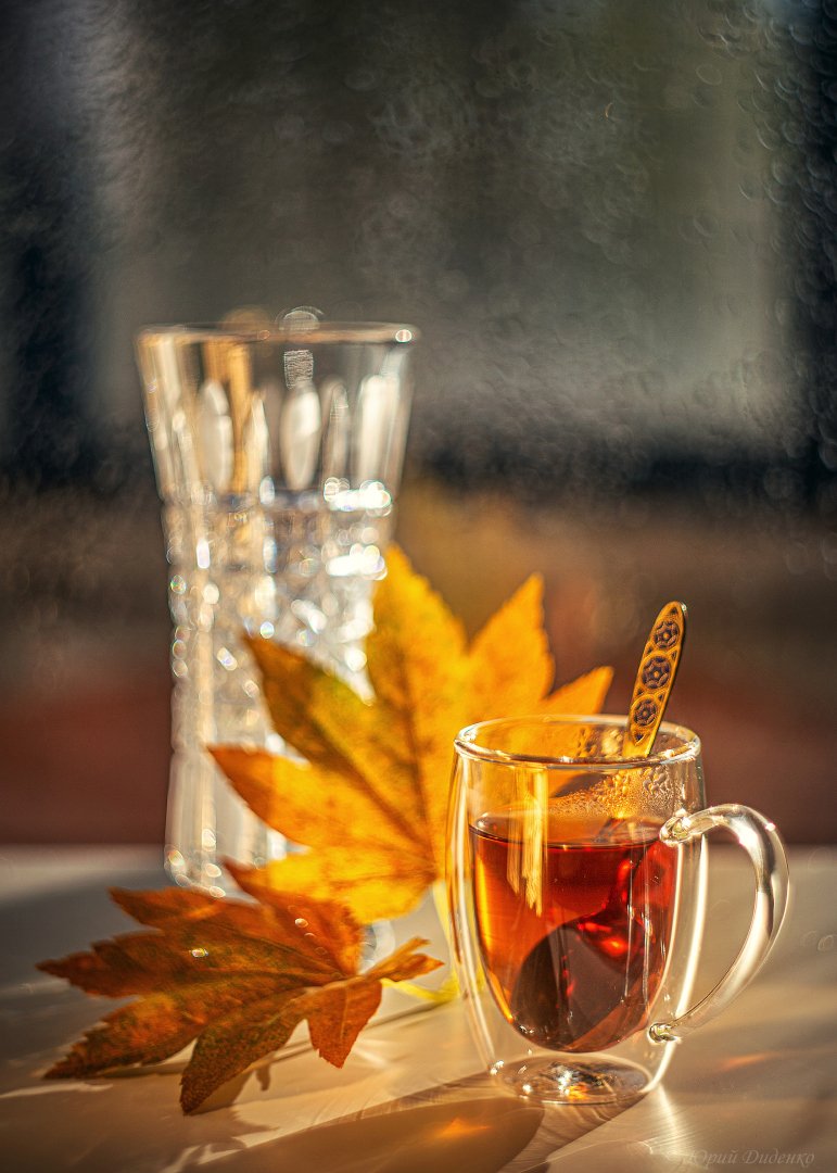 чай, осень, осенние листья, ваза, чашка, натюрморт, Юрий Диденко