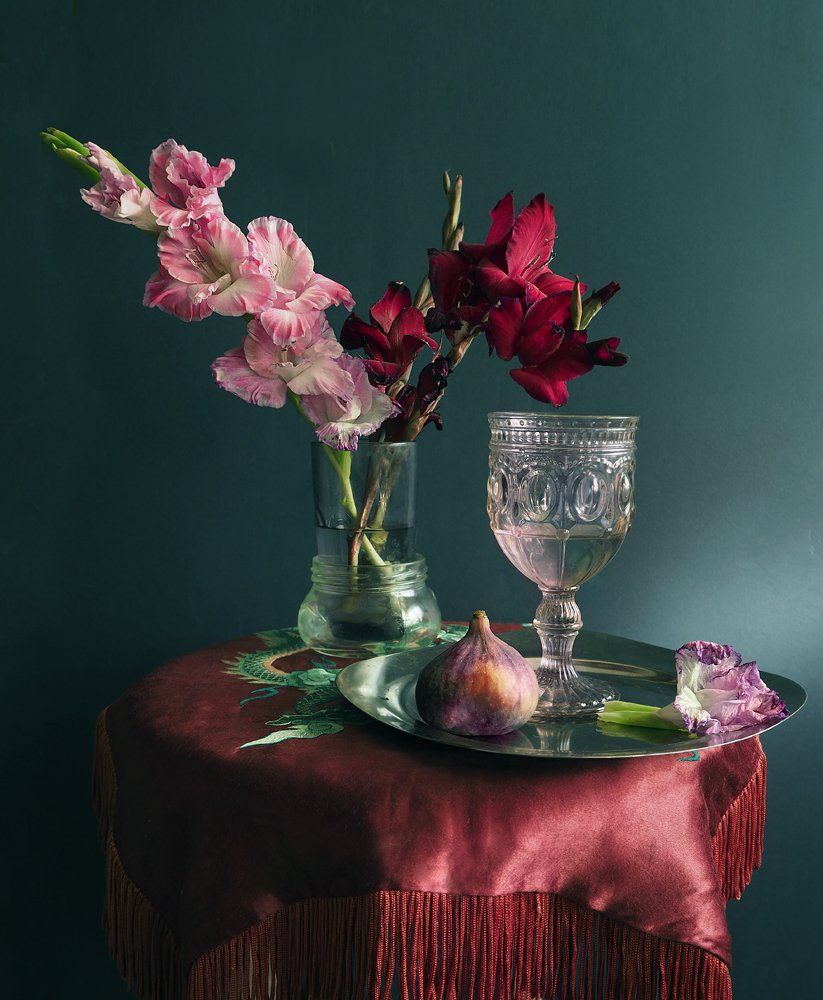 цветы, бокал, инжир, Vera Eremeeva
