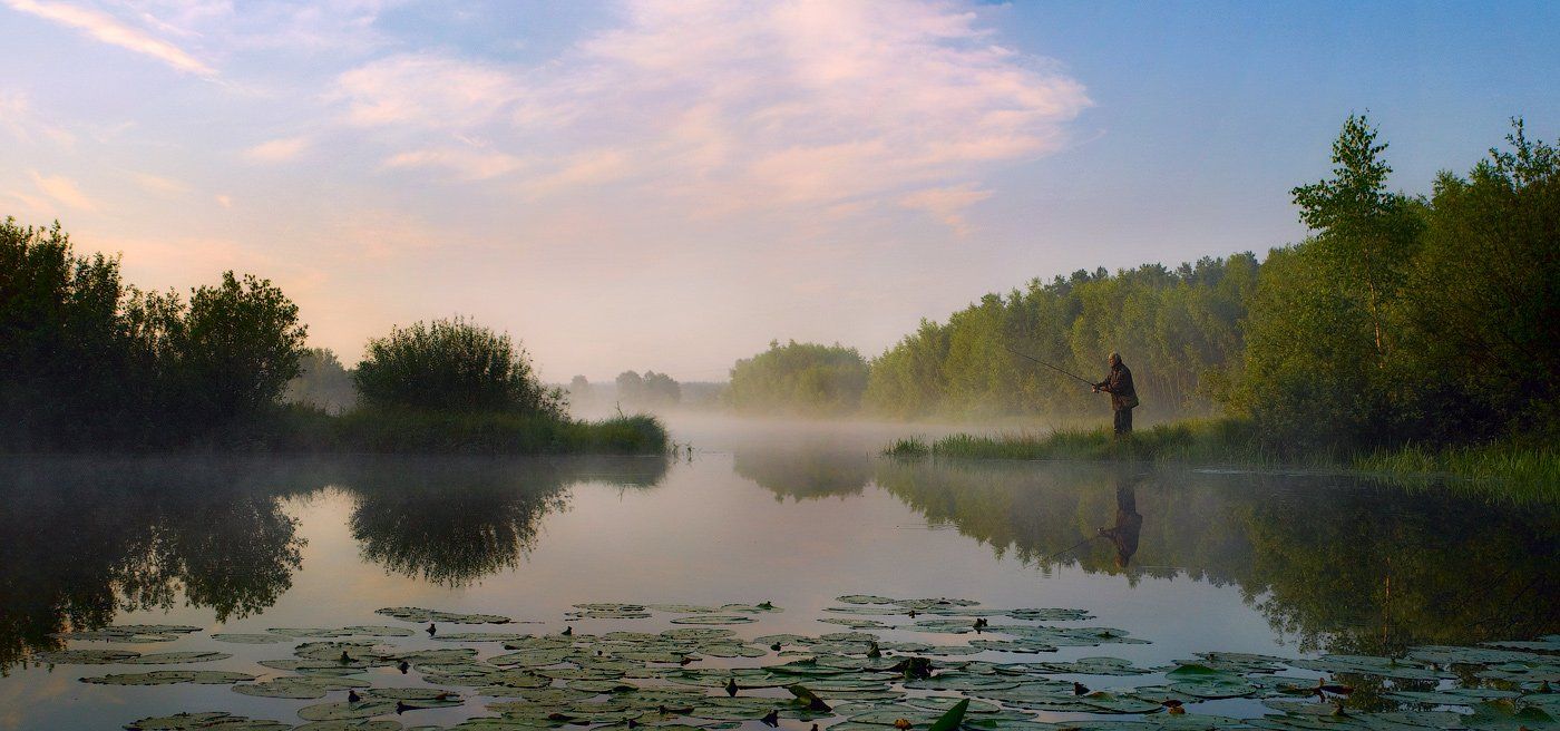 утро, черная, порза, рыбак, туман, Дмитрий Алексеев