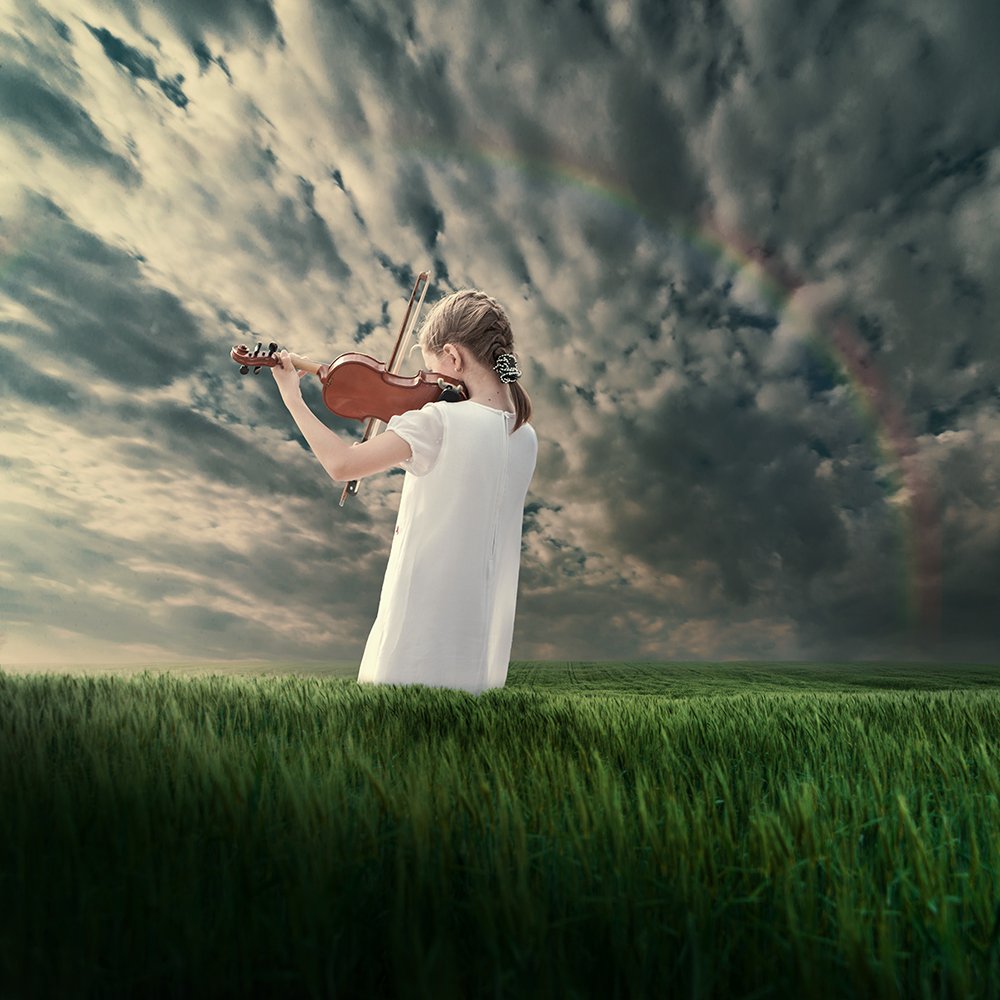 balance, clouds, cold, fragile, frozen, ice, girl, iris, joy, field, light, manipulation, melting, photoshop, psd, rain, grain, green, sky, smoke, raimbow, sun, tutorials, violin, violet, water, Caras Ionut