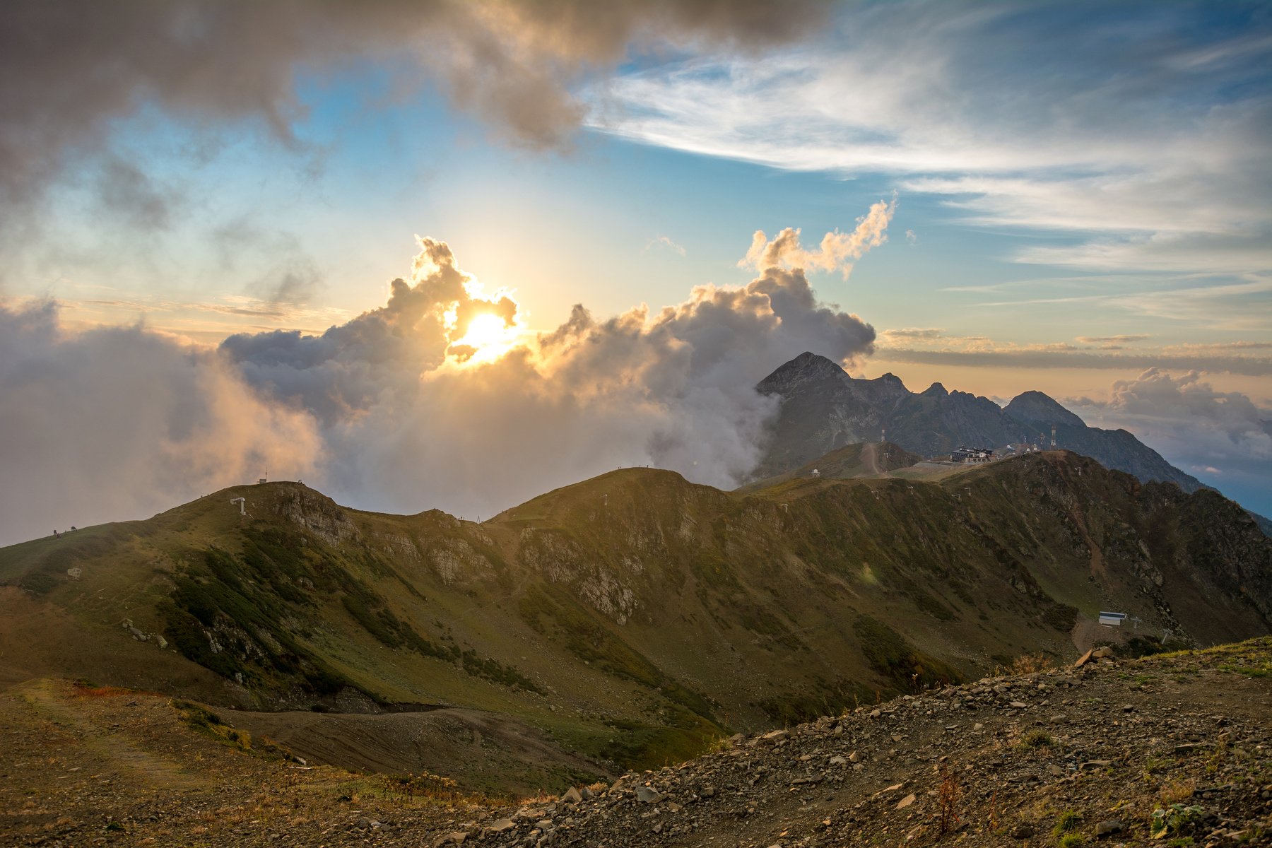 mountain, sunset, evening, landscape, sky, clouds, Russia, Сергей Гладков