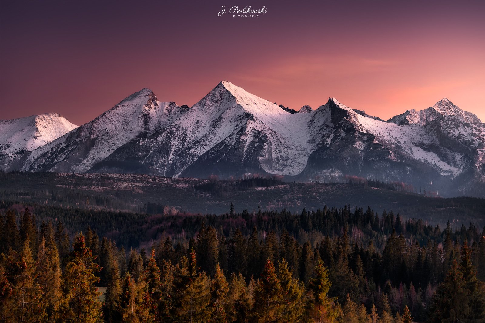 mountains, mountain, dusk, colours, sunset, snow, snow mountains,, Jakub Perlikowski