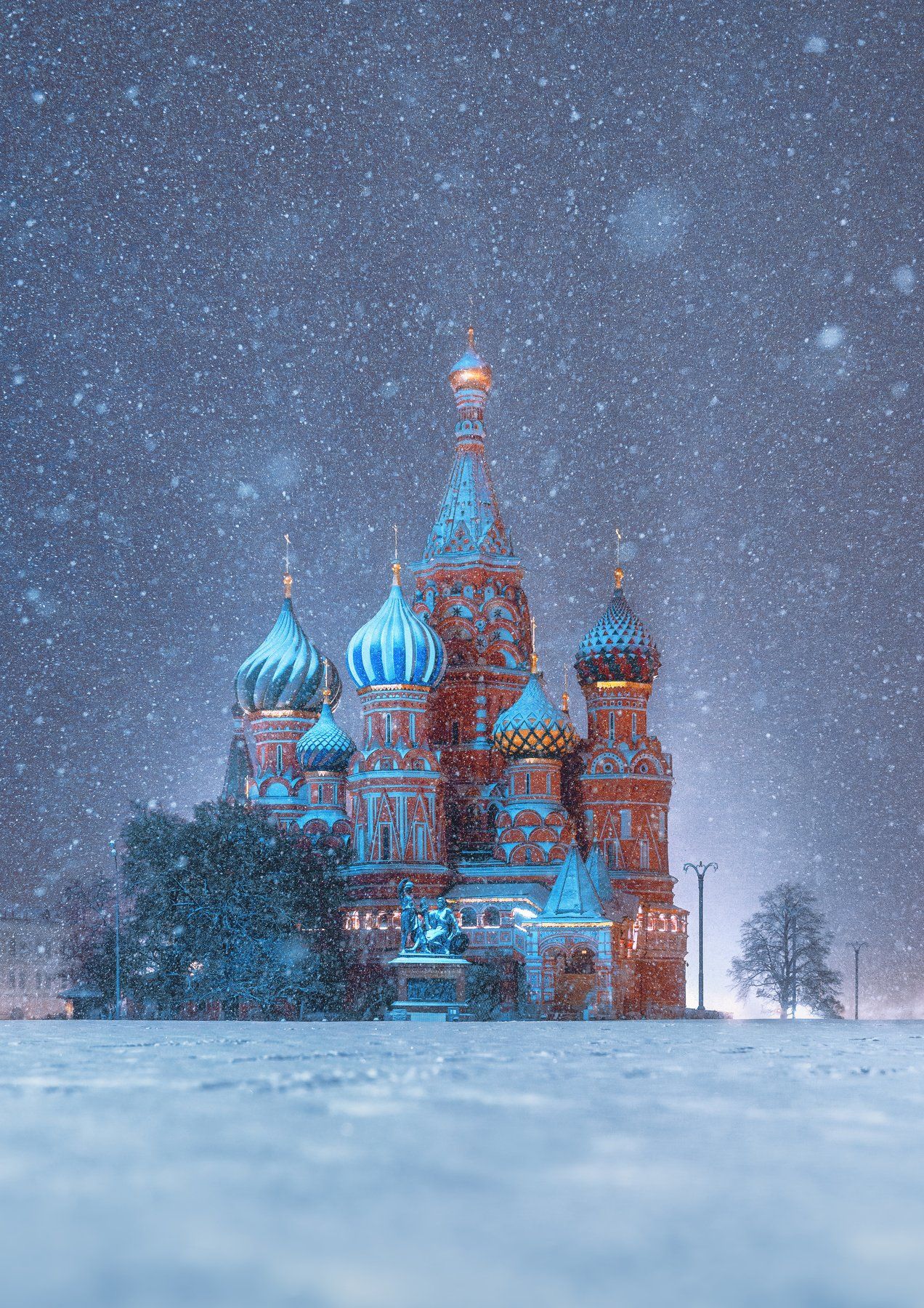 snow, moscow, winter, blue, собор василия блаженного, зима, снег, ночь, st. basil's cathedral, красная площадь, Анастасия Мазурева