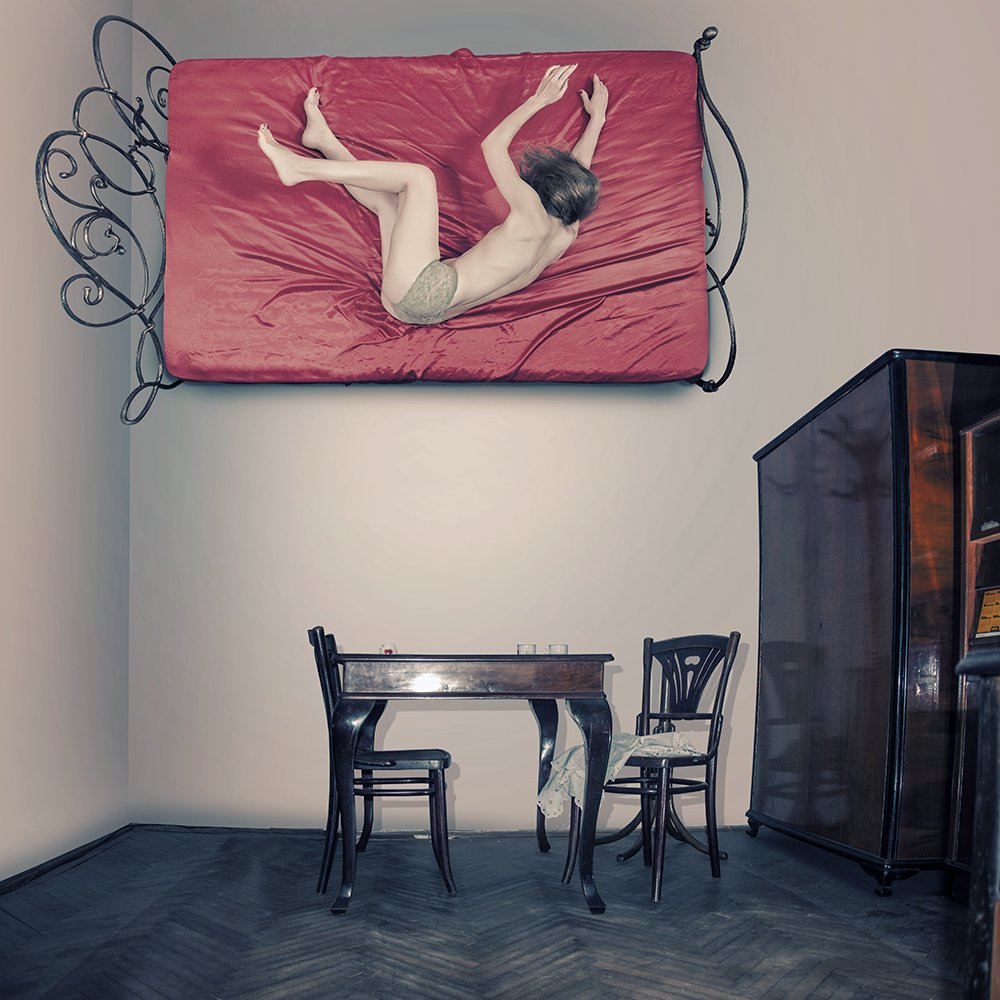 bed, chair, door, dreaming, fall, locker, manipulation, photoshop, table, Caras Ionut