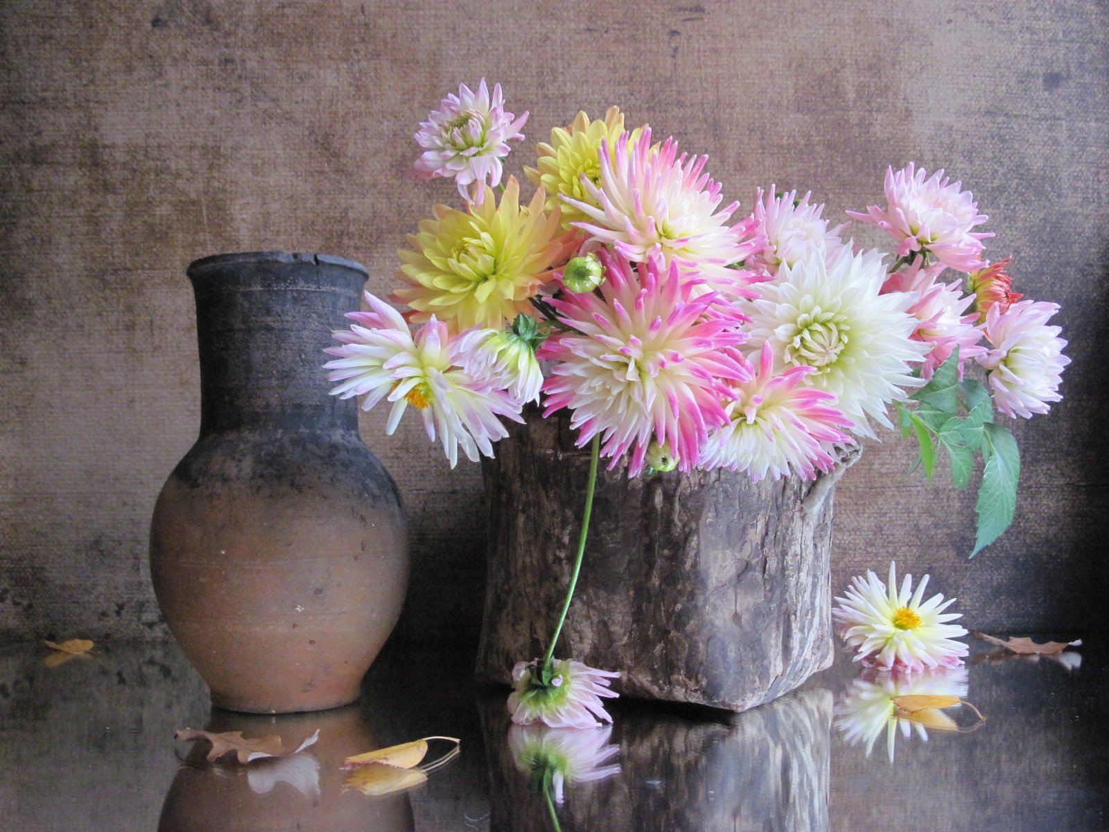 цветы, букет, георгины, пестерь, крынка, Наталия Тихомирова