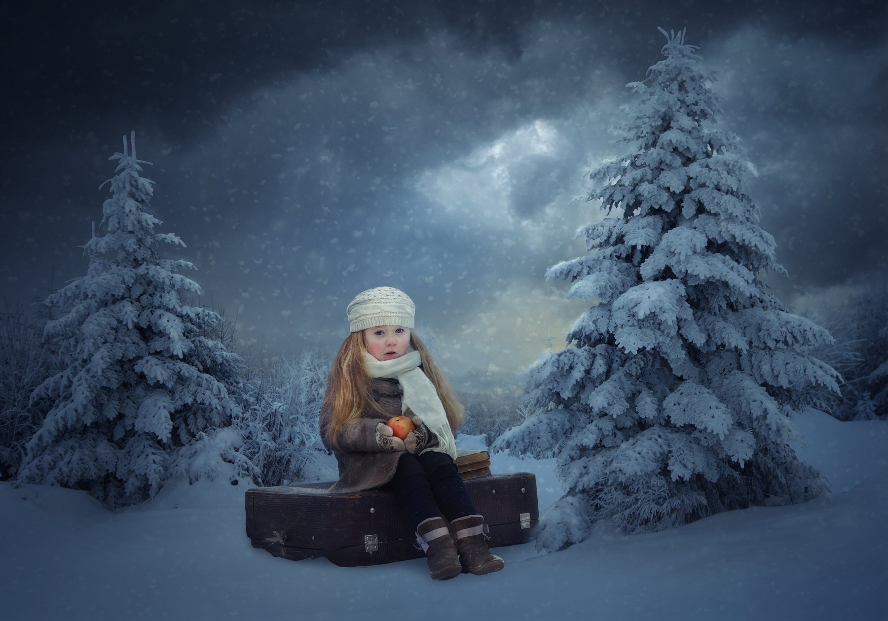 девочка, лес, зима, сосны, Sergii Vidov