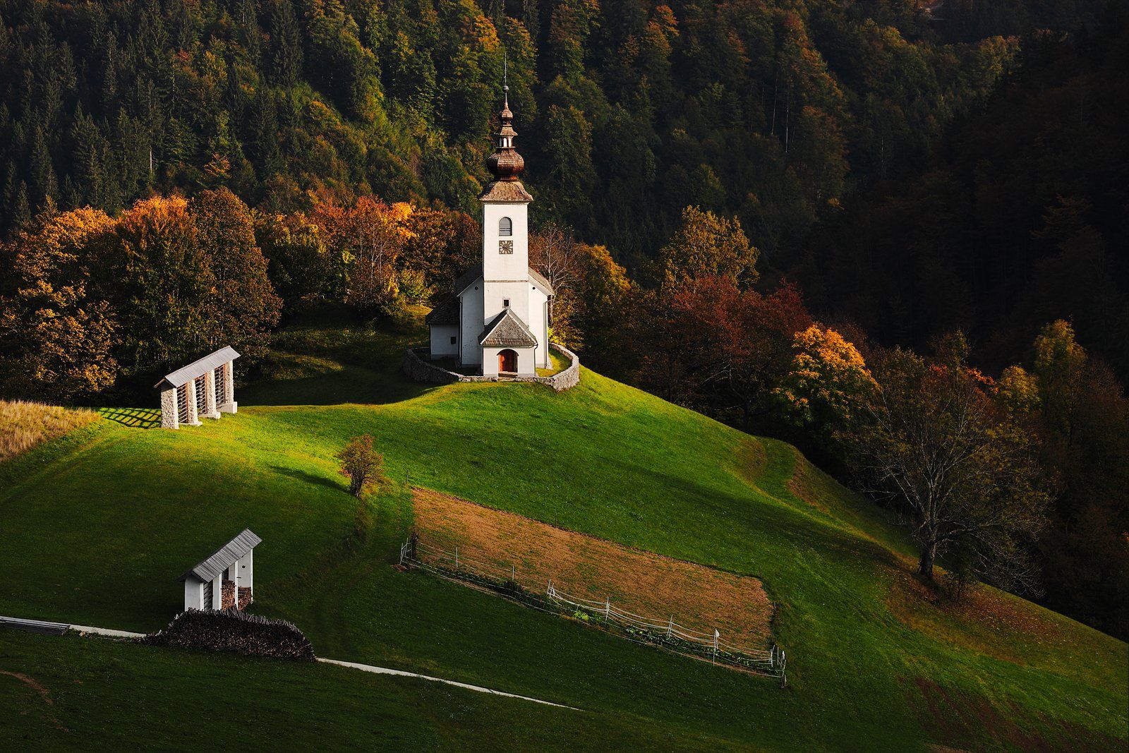 autumn, slovenia, color, church, light, sunset, village,, Jacek Lisiewicz