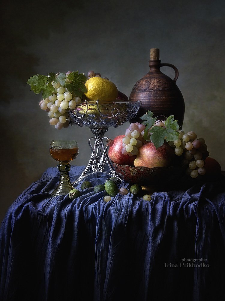 натюрморт, фрукты, вино, антикварный бокал, старинная посуда, винтажный, стиль барокко, Ирина Приходько