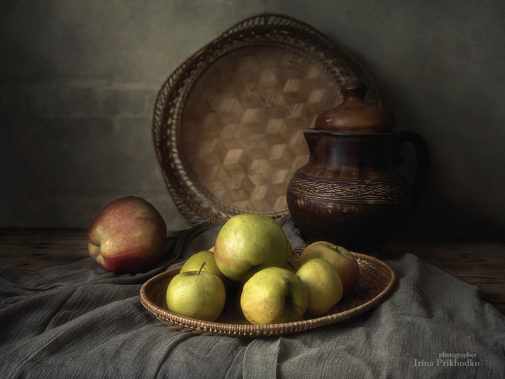 натюрморт, яблоки, винтажный, деревенский, фрукты, Ирина Приходько