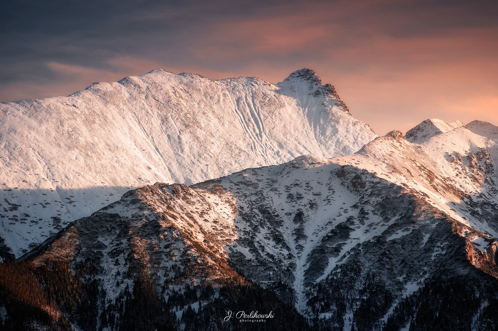 winter, snow, mountains,sunset, colours, landscape, shadows, lights,, Jakub Perlikowski