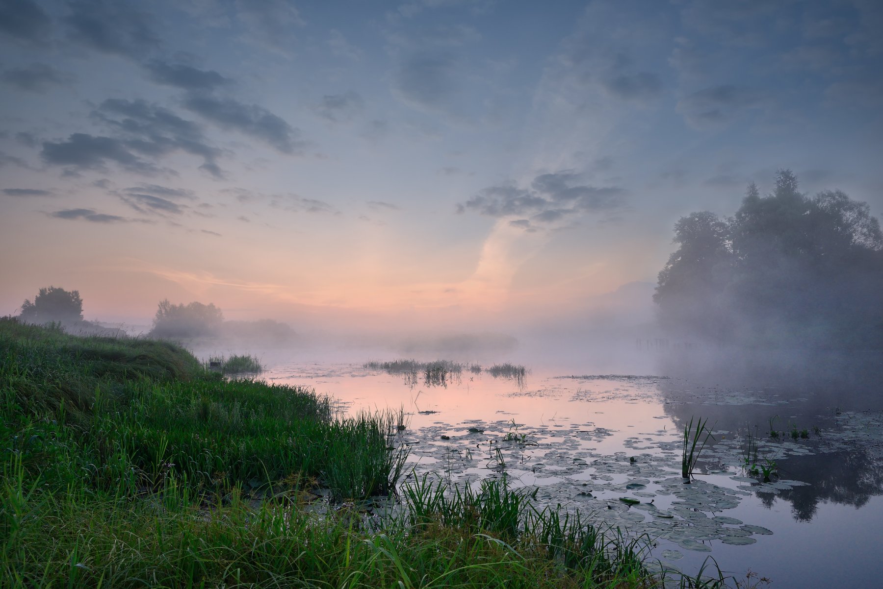 утро,рассвет,река,небо,облака,туман,отражение, Виталий Полуэктов