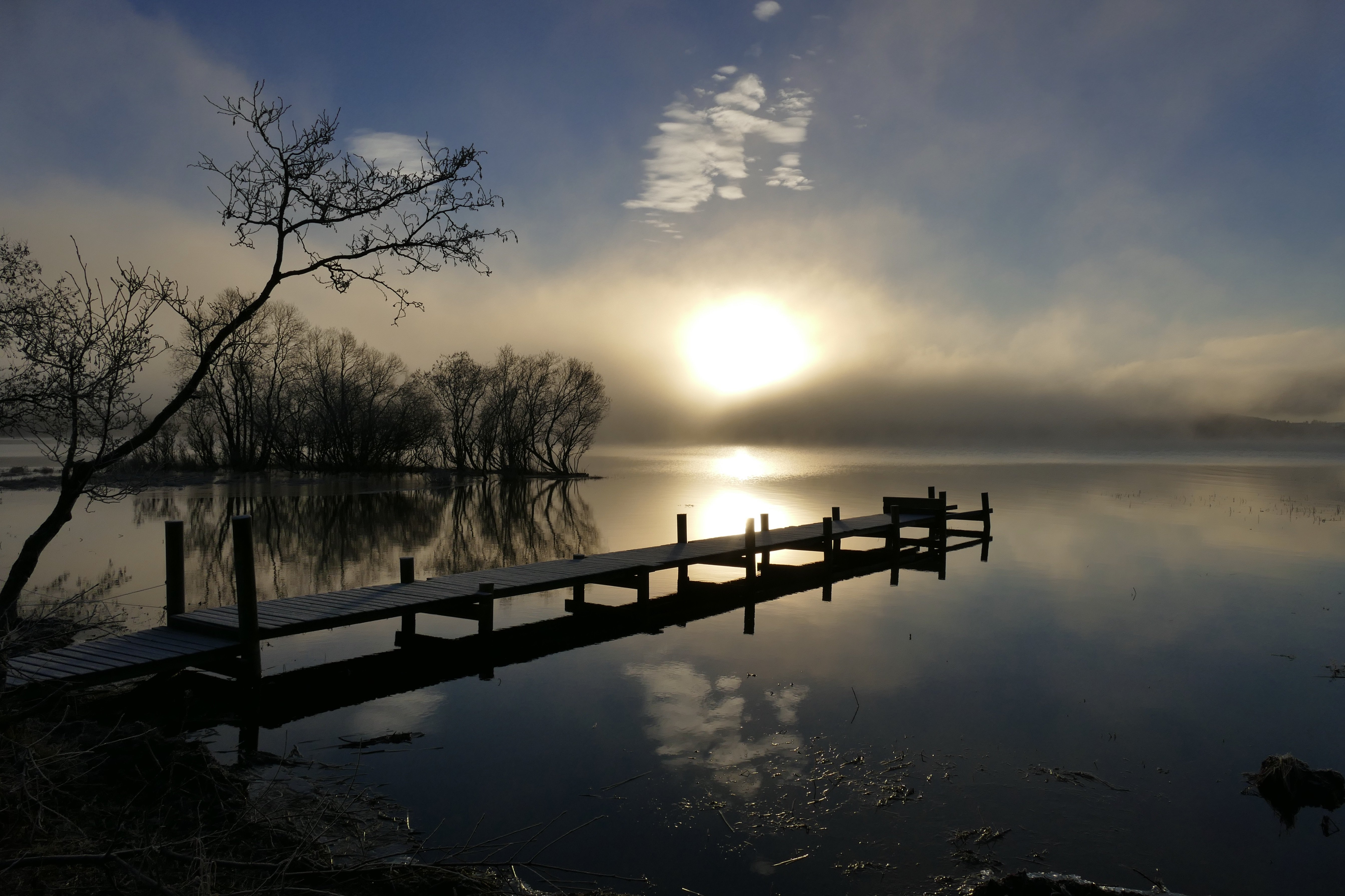 landscapes, fog, lake, trees, reflection, norway, pier, sun, light, nature, mood, clouds,, Svetlana Povarova Ree