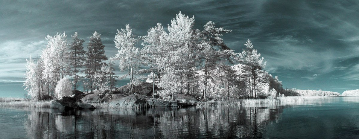 инфракрасная фотография, ir, ладога, деревья, небо, природа,  красиво, вода, отражение, остров, карелия, Сергей Козинцев
