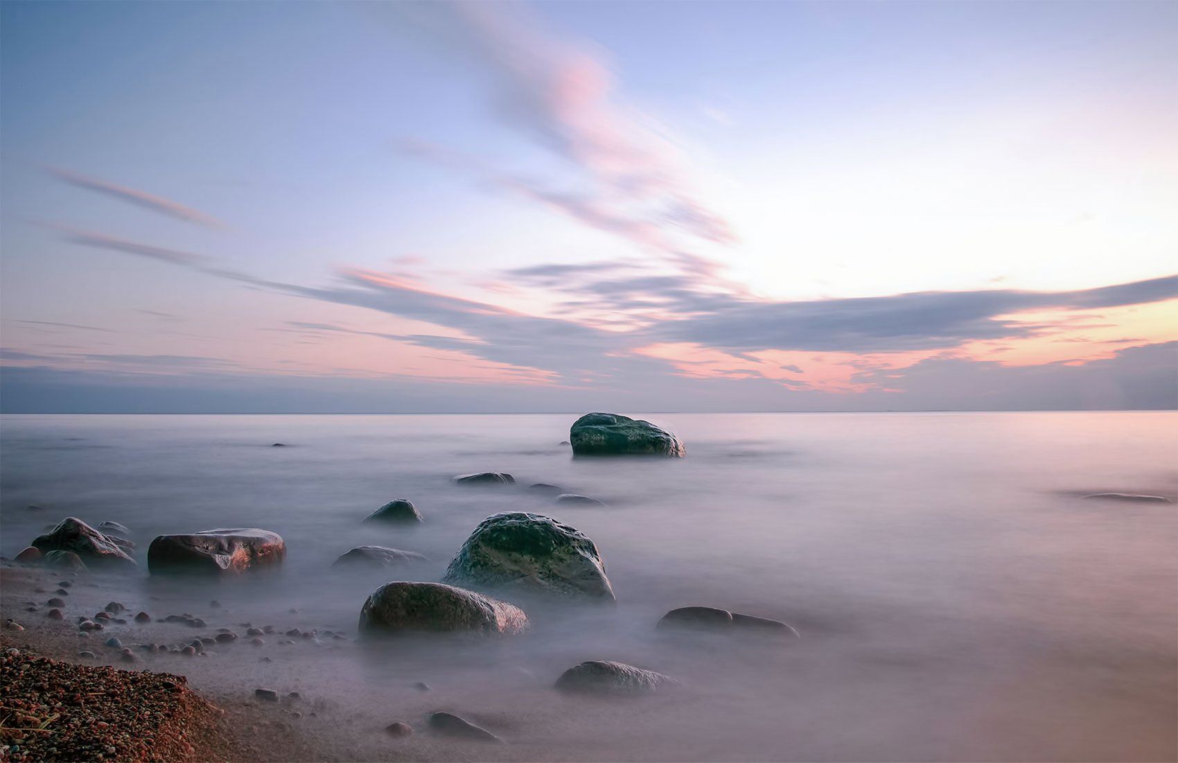 sea, sunset, stones, sky, long exposition, Daiva Cirtautė