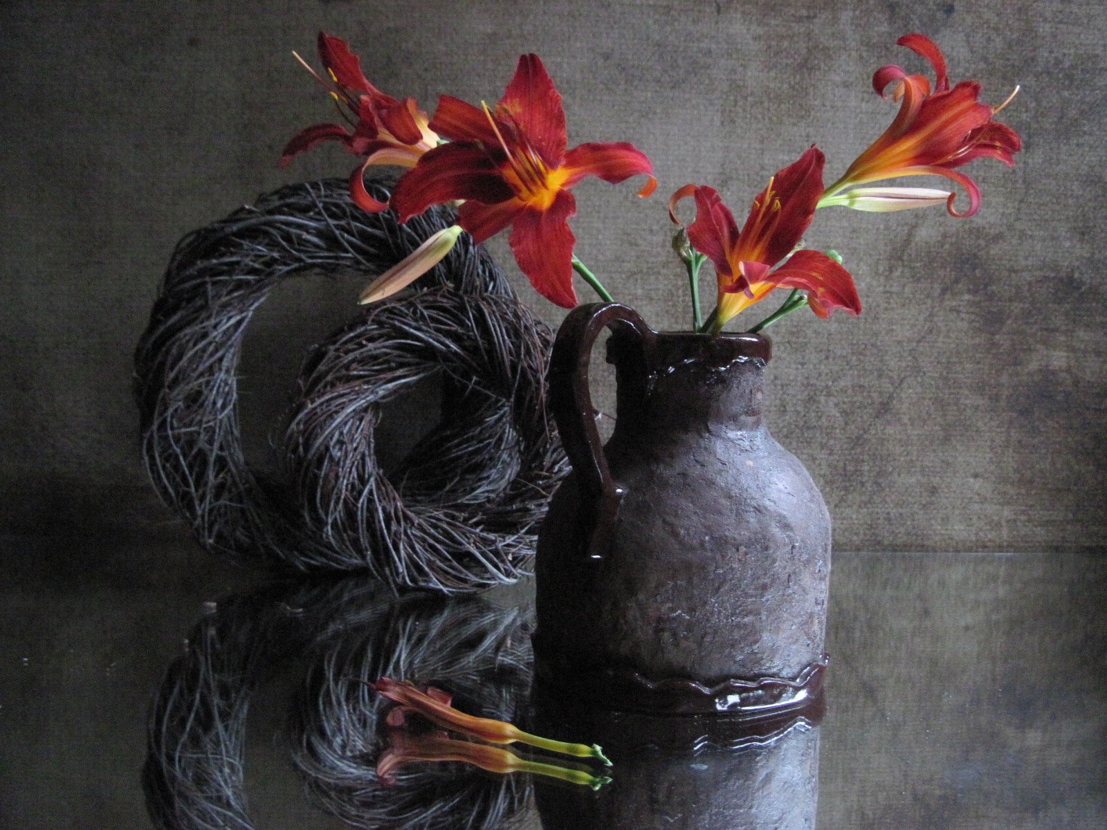 цветы, букет, лилейник, керамика, кувшин, венки, Наталия Тихомирова