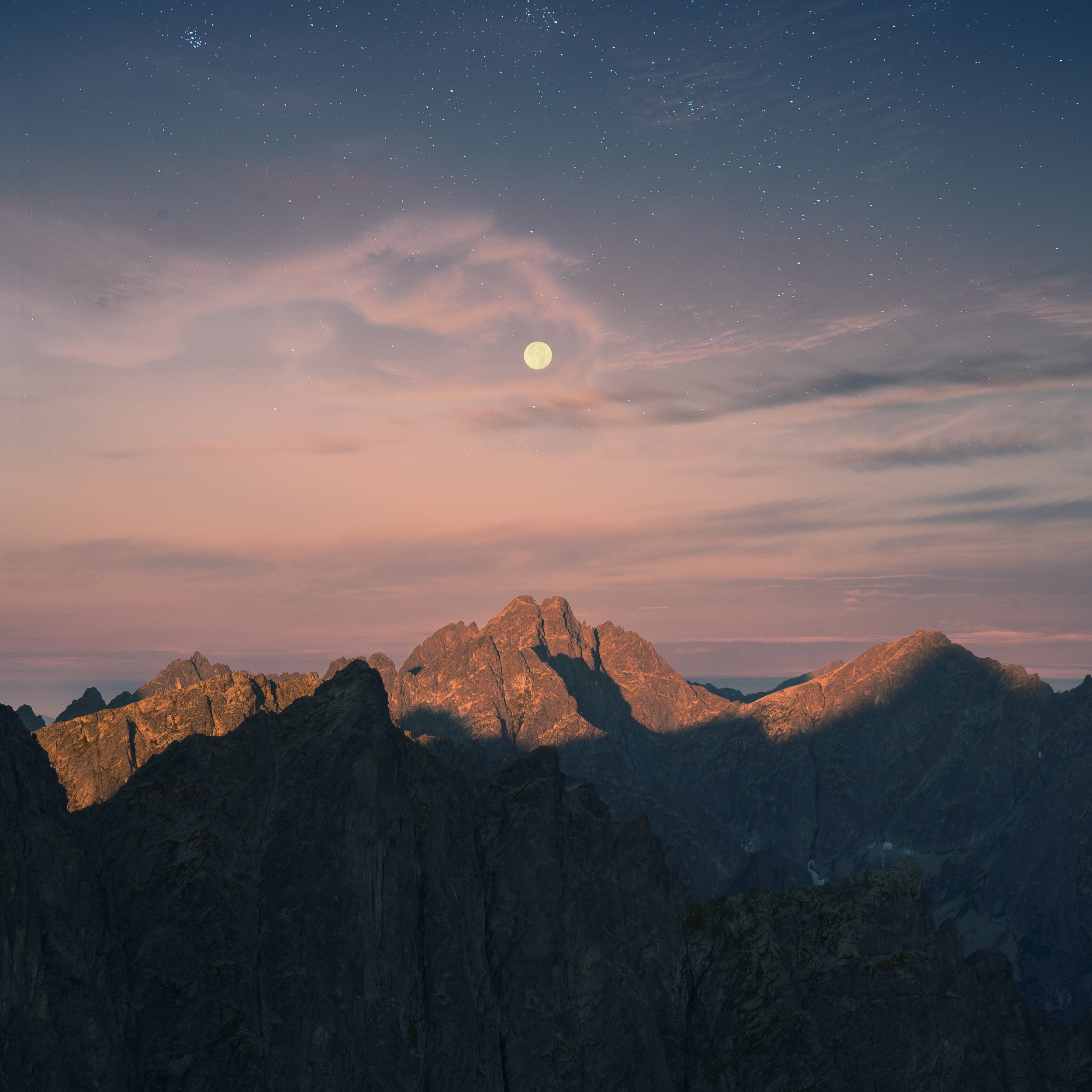 Slovakia, mountains, moon, stars, conceptual, landscape, Martin Balko