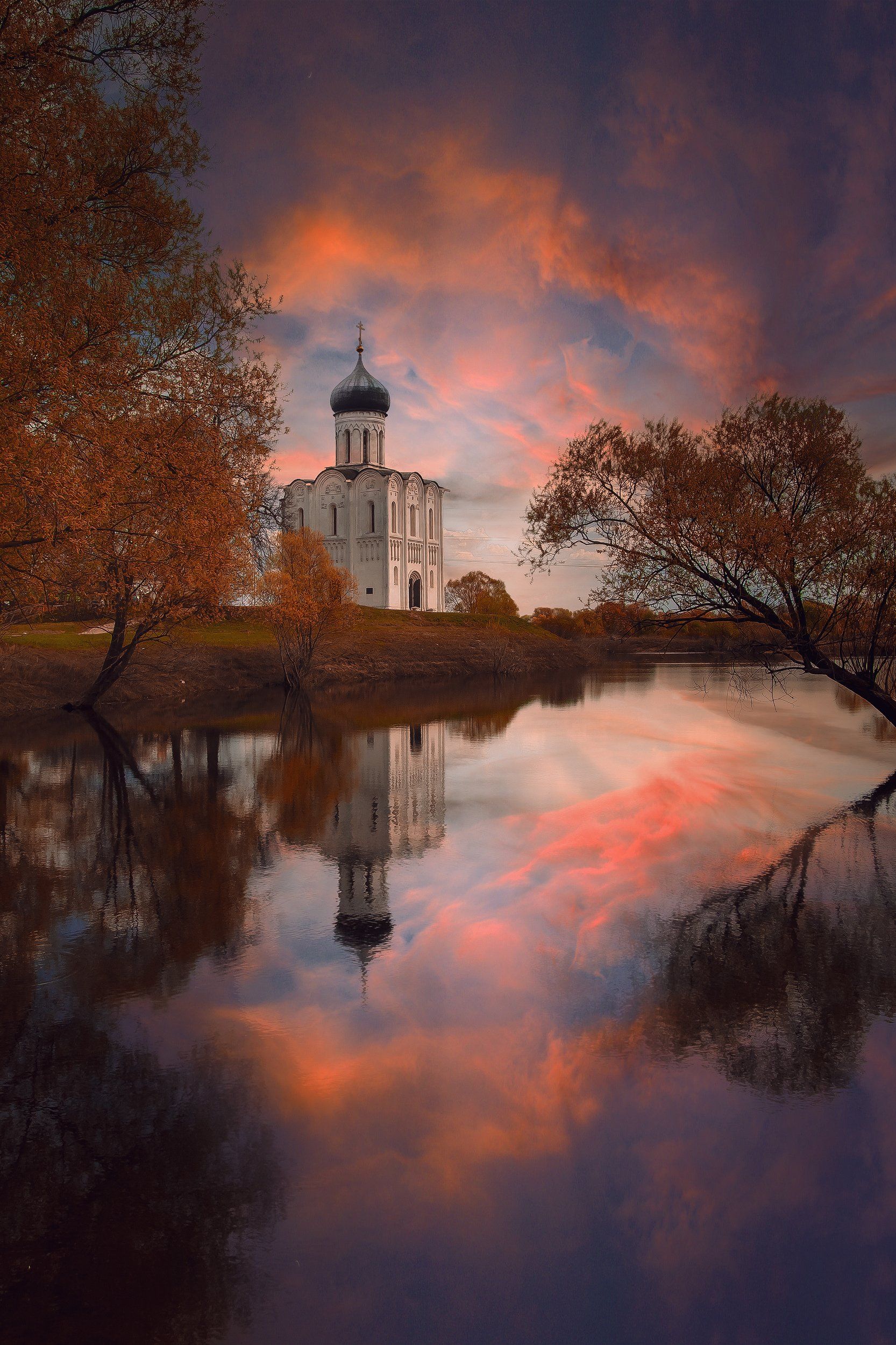 церковь, река, пейзаж, Александр Игнатьев