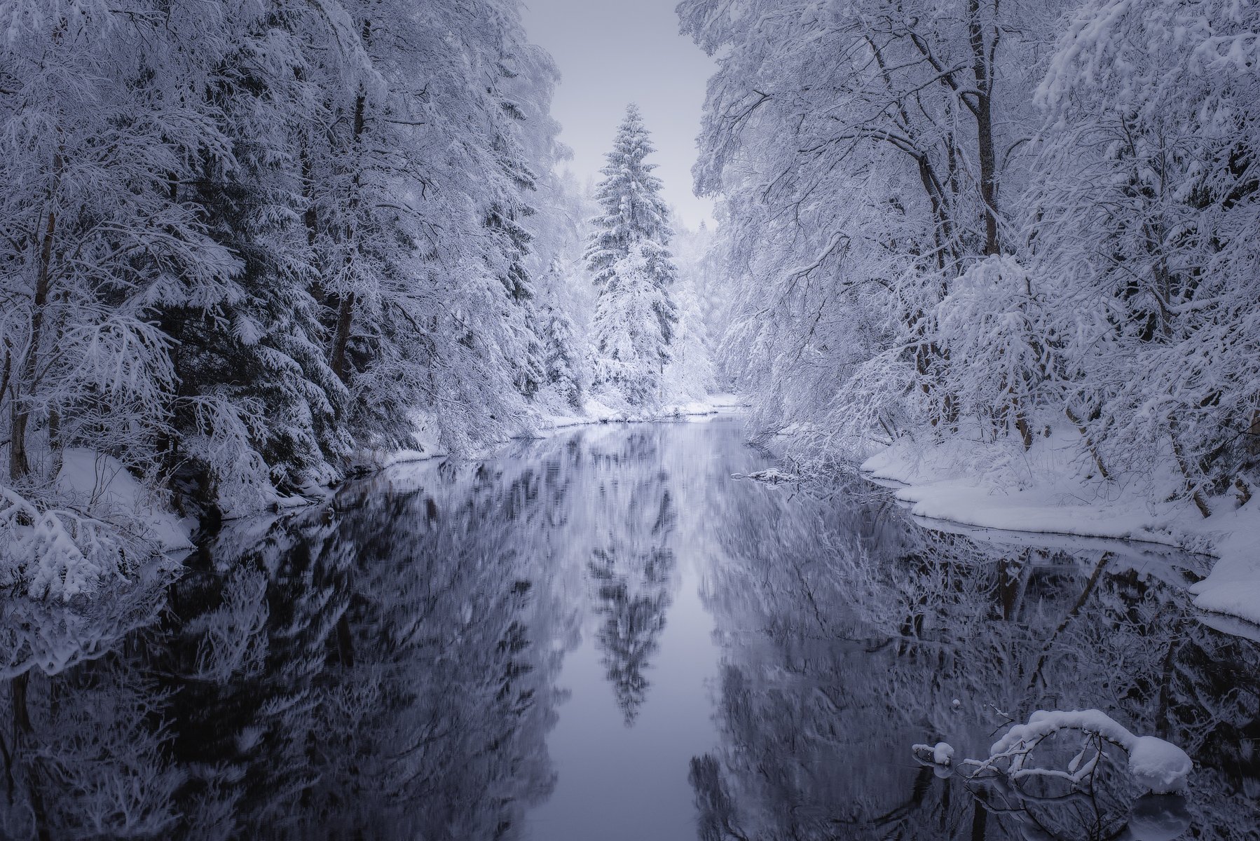зима, снег, река, отражение, Дмитрий Воронцов