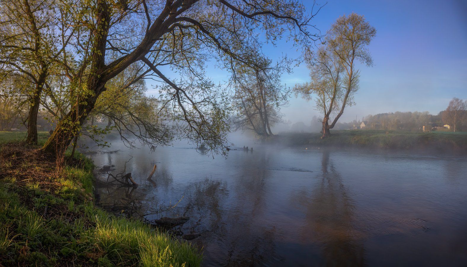 панорама, весна, река, туман,, Сергей Шабуневич
