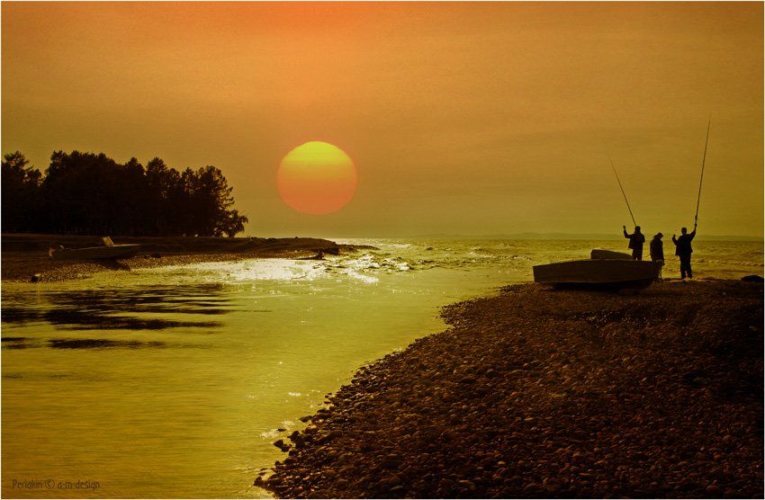 байкал река сухая рыбаки берег солнце закат, Виктор Перякин