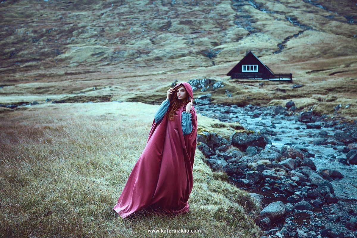 red, wind, faroe, portrait, fine art, art, model, beautiful, wild, Faroe Islands, Катерина Клио