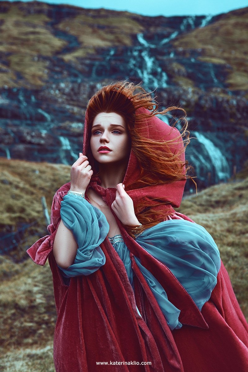 red, wind, faroe, portrait, fine art, art, model, beautiful, wild, Faroe Islands, Катерина Клио